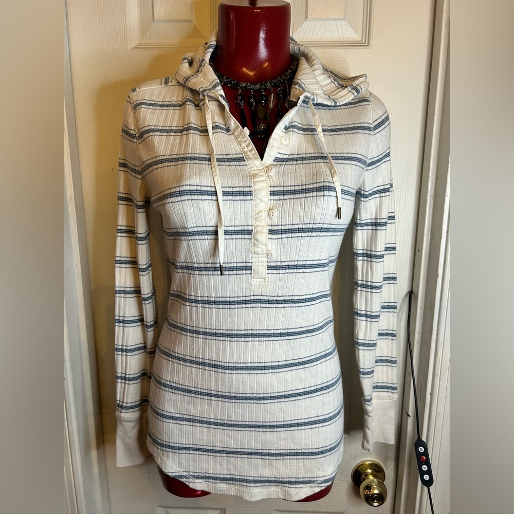 LAUREN RALPH LAUREN STRIPED HOODIE PULLOVER COTTON TOP - SIZE XS